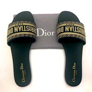 DWAY SLIDE Deep Blue Embroidered Cotton